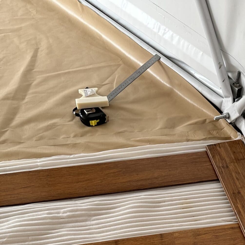 Dome moisture barrier laid out beneath the interior floor