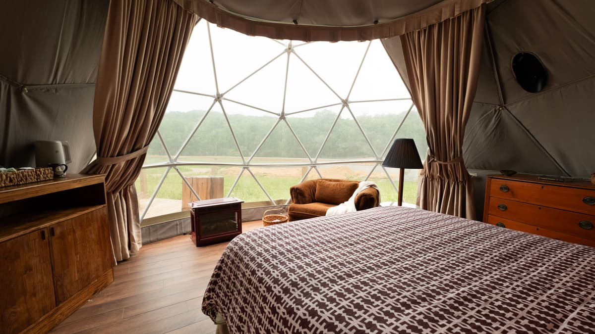 Wide view of a geodesic dome exterior