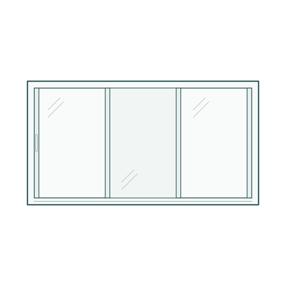 Two-panel sliding glass door at the front of a Luna dome